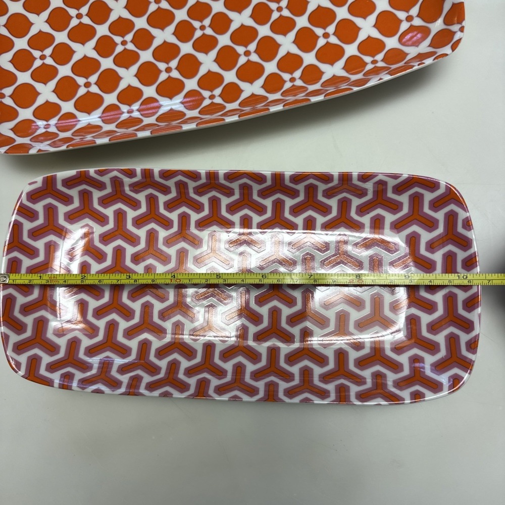 Jonathan Adler Geometric Pair Of Serving Platters In Orange And Pink Retro Funky - Picture 8 of 11